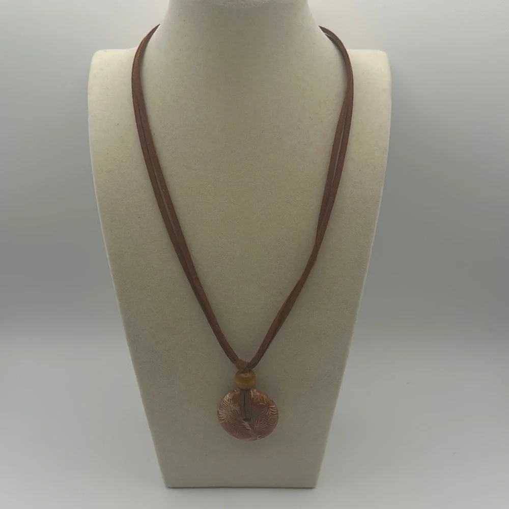 Coral Fossil Jade Donut Pendant Necklace - Picture 3 of 10